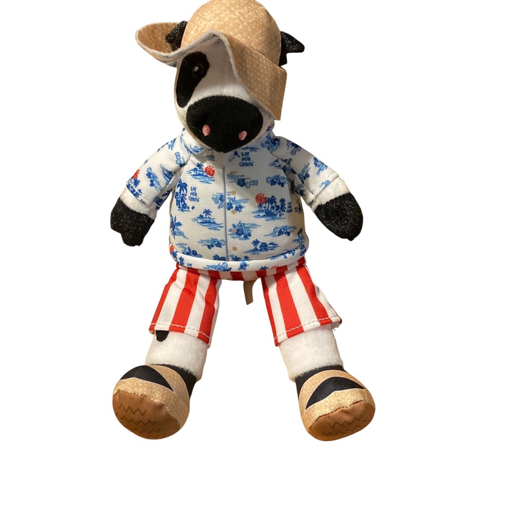 Chick-fil-A Eat Mor Chikin Plush Cow Summer Vacation Hawaiian Shirt Hat 9 inch